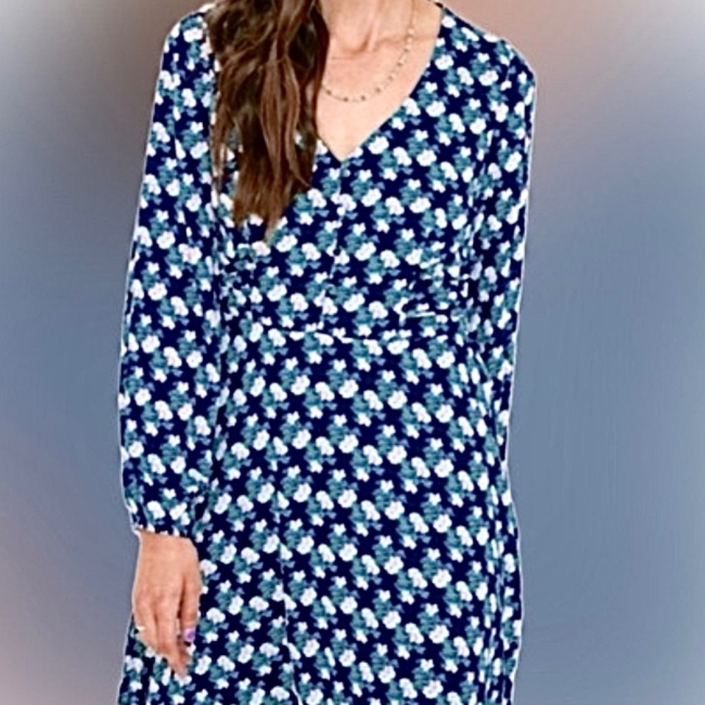 New Women’s Collective Concepts Katherine Dress Flirty Navy Floral L/S Small